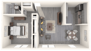 One bedroom floor plan illustration