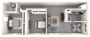 Two bedroom floor plan illustration